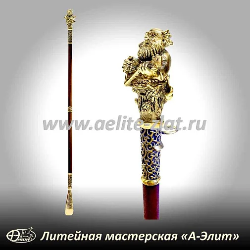 Бронзовая ложка для обуви веселый домовой длинная