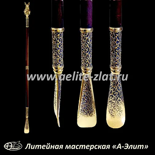Бронзовая ложка для обуви кролик с часами длинная