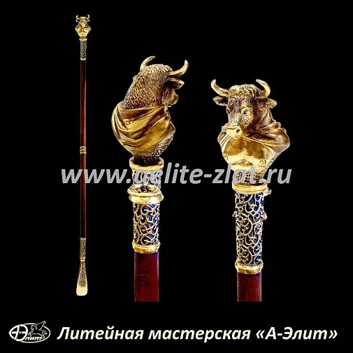 Бронзовая ложка для обуви бык чемпион длинная