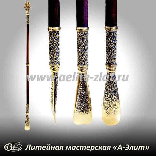 Бронзовая ложка для обуви лев король длинная