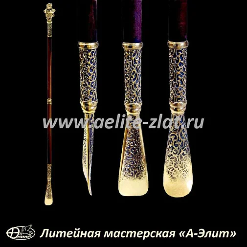 Бронзовая ложка для обуви веселый домовой длинная