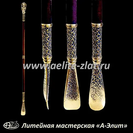Бронзовая ложка для обуви такса длинная