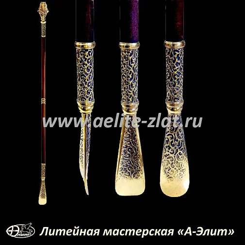 Бронзовая ложка для обуви лев король длинная