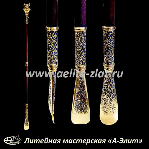Бронзовая ложка для обуви бык чемпион длинная