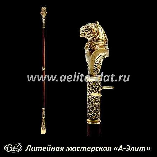 Бронзовая ложка для обуви тигр длинная