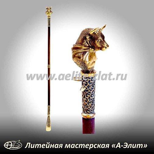 Бронзовая ложка для обуви бык чемпион длинная