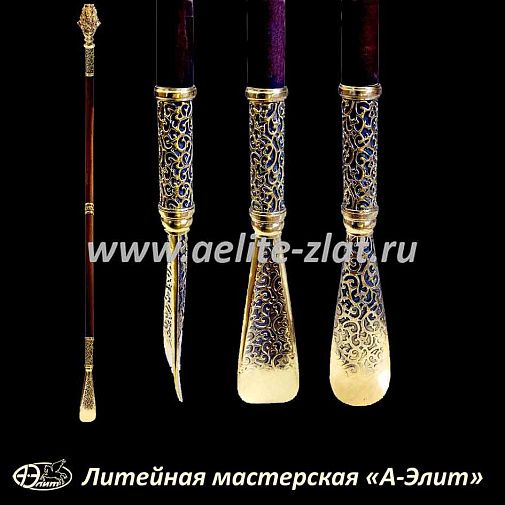 Бронзовая ложка для обуви лев король длинная