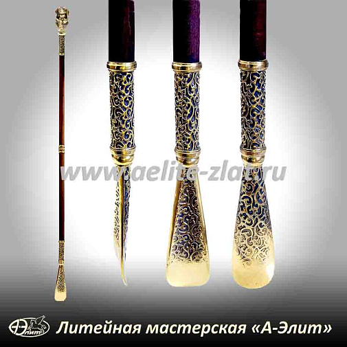 Бронзовая ложка для обуви такса длинная