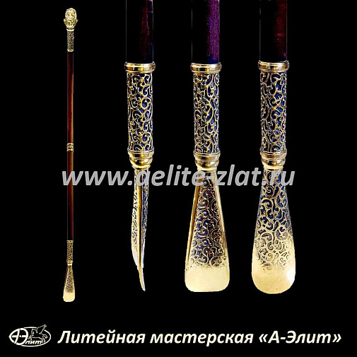 Бронзовая ложка для обуви лев джентельмен длинная