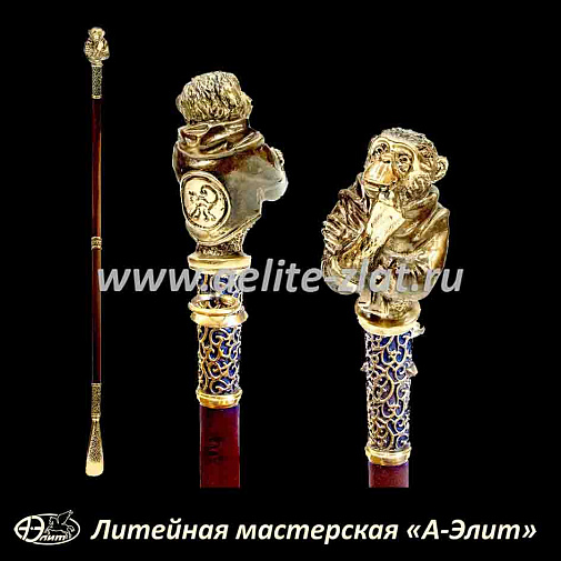 Бронзовая ложка для обуви обезьяна длинная