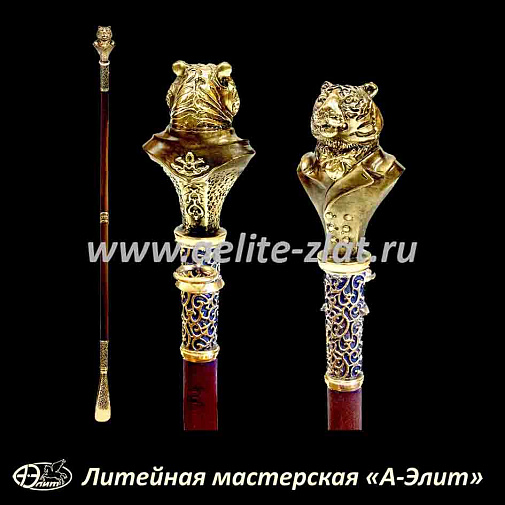 Бронзовая ложка для обуви тигр длинная