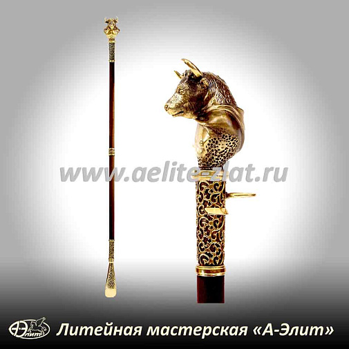 Бронзовая ложка для обуви бык чемпион длинная