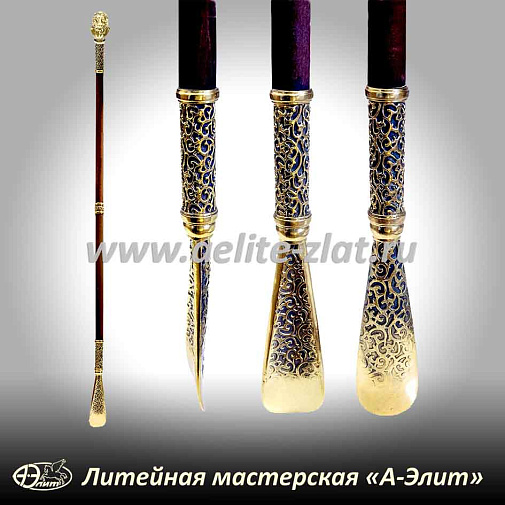 Бронзовая ложка для обуви лев джентельмен длинная