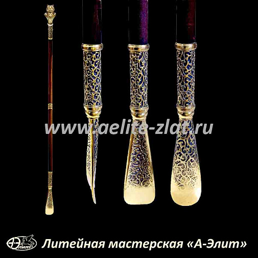 Бронзовая ложка для обуви тигр длинная