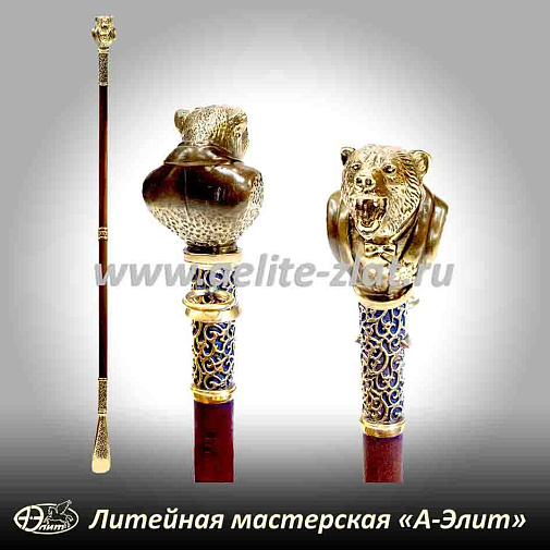 Бронзовая ложка для обуви медведь лауреат длинная