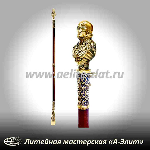 Бронзовая ложка для обуви череп в латах длинная