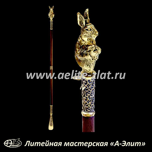 Бронзовая ложка для обуви кролик с часами длинная