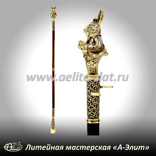 Бронзовая ложка для обуви кролик с часами длинная